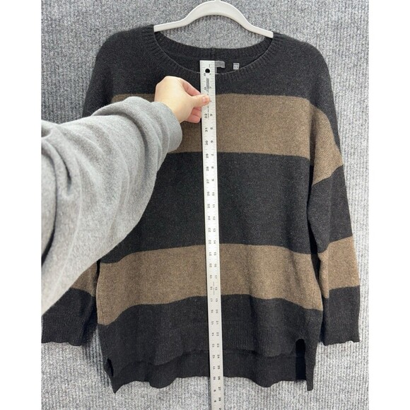 Vince Yak Wool Rugby Stripe Sweater Womens Small Gray Tan Relaxed Knit Top - Picture 7 of 10